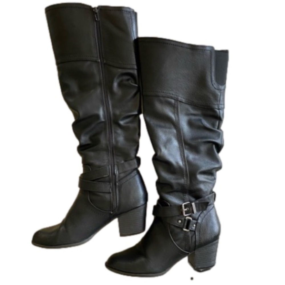 INDIGO RD Tall Boots Side Zip Buckle Detail Slouch Black, Women Size 7.5 - Picture 5 of 12
